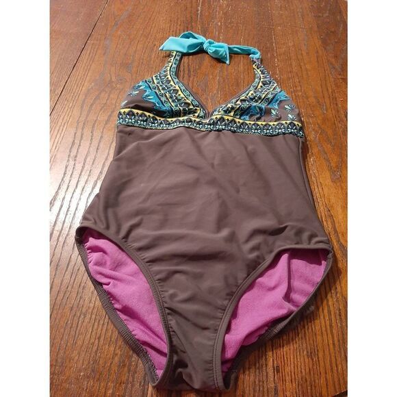 Size 38B/34C Athleta One Piece Tie Neck Back Swimsuit Bathing Suit Swimwear - Picture 1 of 5